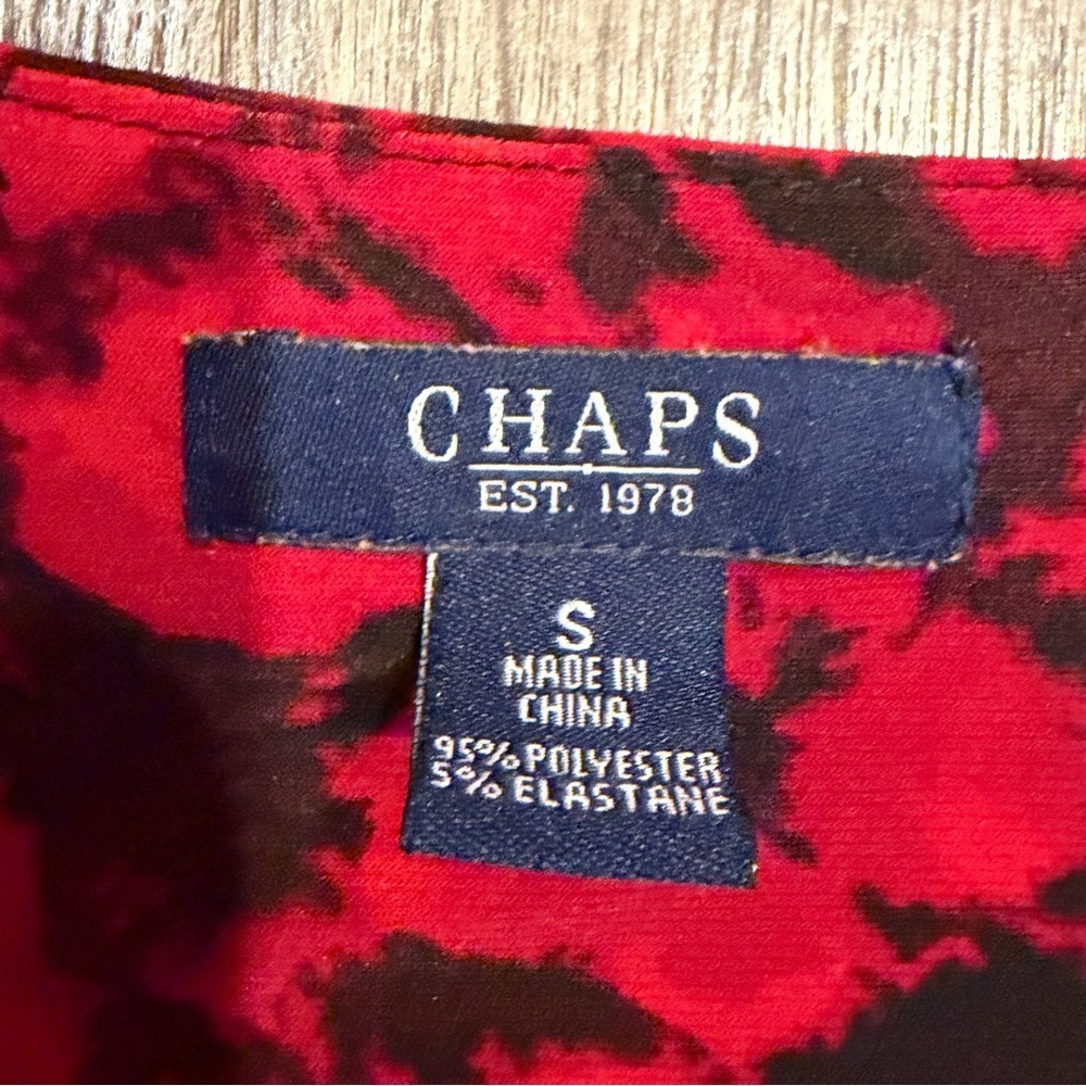 Chaps Dress Dark Floral Red Flutter Sleeve Midi Office Fit Flare Surplice S - Picture 8 of 14